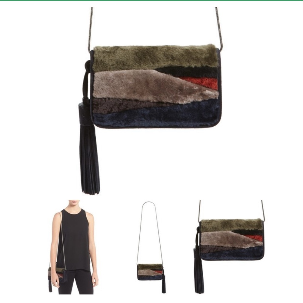 All Saints Bando Genuine Shearling Crossbody Bag Multicolor